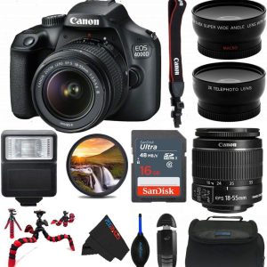 EOS 4000D DSLR Camera with 18-55mm f/3.5-5.6 III Lens - Pixi Advanced Bundle (International Version) (Renewed)